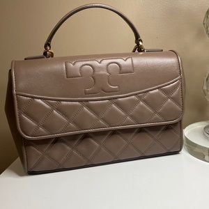 Tory Burch Brown/Taupe top handle purse with detachable, adjustable chain strap